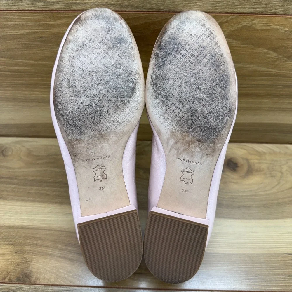 Tory Burch Bow Low Heeled Pumps 8 M Light Pink Soft Leather Chic Office Casual